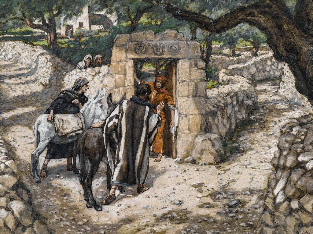 Two disciples are sent to find a donkey and her colt.
Contributed by James Tissot Collection (Brooklyn Museum)/ FreeBibleimages.org.