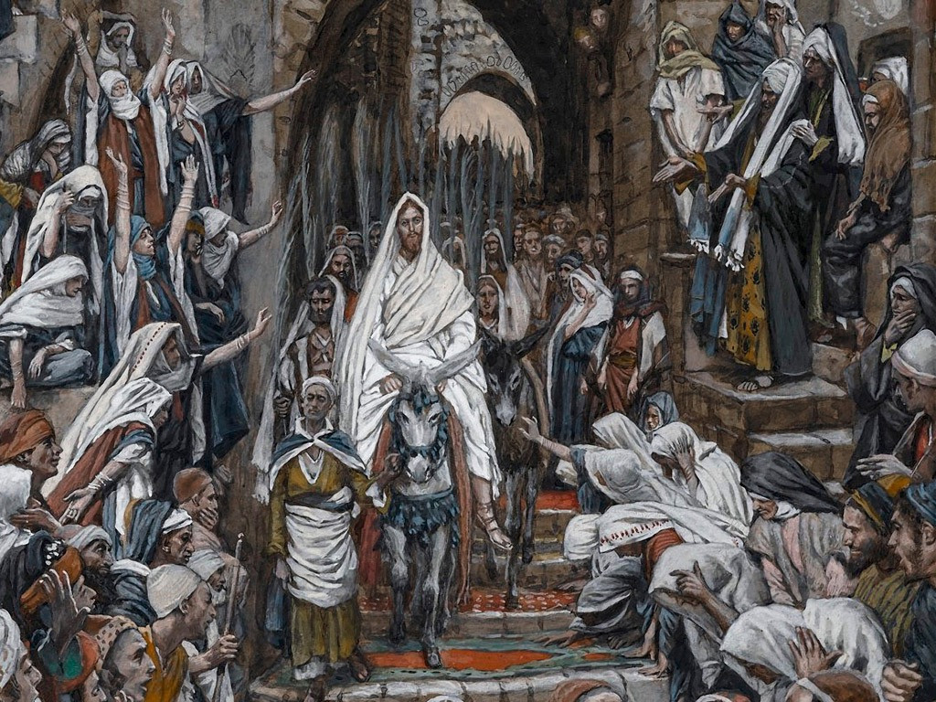 Jesus enters Jerusalem riding on a donkey.
Contributed by James Tissot Collection (Brooklyn Museum)/ FreeBibleimages.org.