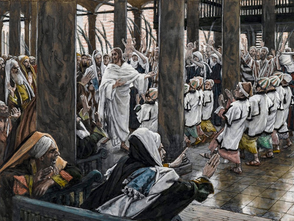 Jesus enters the temple courts.
Contributed by James Tissot Collection (Brooklyn Museum)/ FreeBibleimages.org.